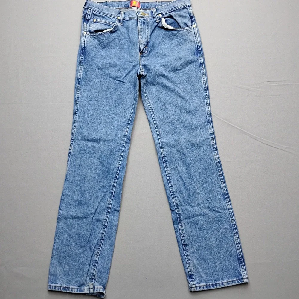Wrangler 36MWZ Slim Fit Cowboy Cut Jeans Mens 32x32 Medium Wash Blue Denim